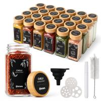 24er Set Gewürzgläser eckig Bambus natura