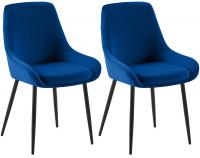 2er Set Esszimmerstuhl Elmira Samt schwarz dunkelblau