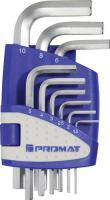Sechskantwinkelschraubendrehersatz 9-tlg.Ku.-Halter SW 1,5-10mm kurz PROMAT
