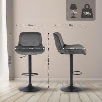 2er Set Barhocker Solon Schwarz Samt  dunkelgrau 
