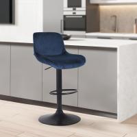 Barhocker Solon Schwarz Samt blau