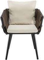 Gartenstuhl Lombardia Taupe mit Sitzkissen creme 