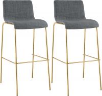 2er Set Barhocker Hoover Stoff 4-Fuß Gold hellgrau