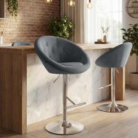 Barhocker London Samt chrom dunkelgrau 