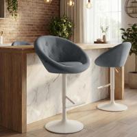 Barhocker London Samt weiß dunkelgrau 