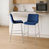 Barhocker Hover Samt 4-Fuß Chrom blau 