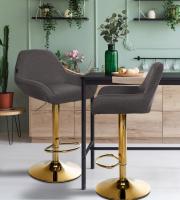 2er Set Barhocker Braga Gold Stoff dunkelgrau 