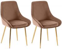 2er Set Esszimmerstuhl Elmira Samt gold braun 