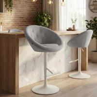 Barhocker London Samt weiß grau 