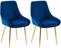 2er Set Esszimmerstuhl Elmira Samt gold dunkelblau 