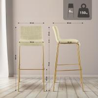 2er Set Barhocker Hoover Stoff 4-Fuß Gold creme 