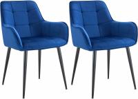 2er Set Esszimmerstuhl Ferndale Samt dunkelblau