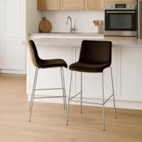 Barhocker Hover Samt 4-Fuß Chrom braun