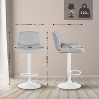 2er Set Barhocker Solon Weiß Stoff hellgrau 