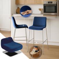 Barhocker Hover Samt 4-Fuß Chrom blau 