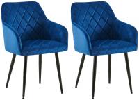 2er Set Esszimmerstuhl Monett Samt B dunkelblau 