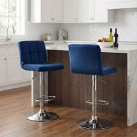 2er Set Barhocker Peru Samt chrom blau 