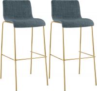 2er Set Barhocker Hoover Stoff 4-Fuß Gold blau