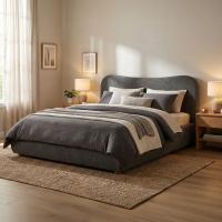 Bett Maido Teddy Stoff 160x200 cm dunkelgrau 