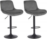 2er Set Barhocker Solon Schwarz Samt  dunkelgrau 